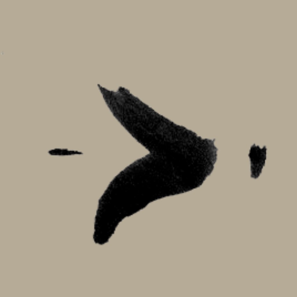 A symbol painted in black ink looking like an arrow flying rightward