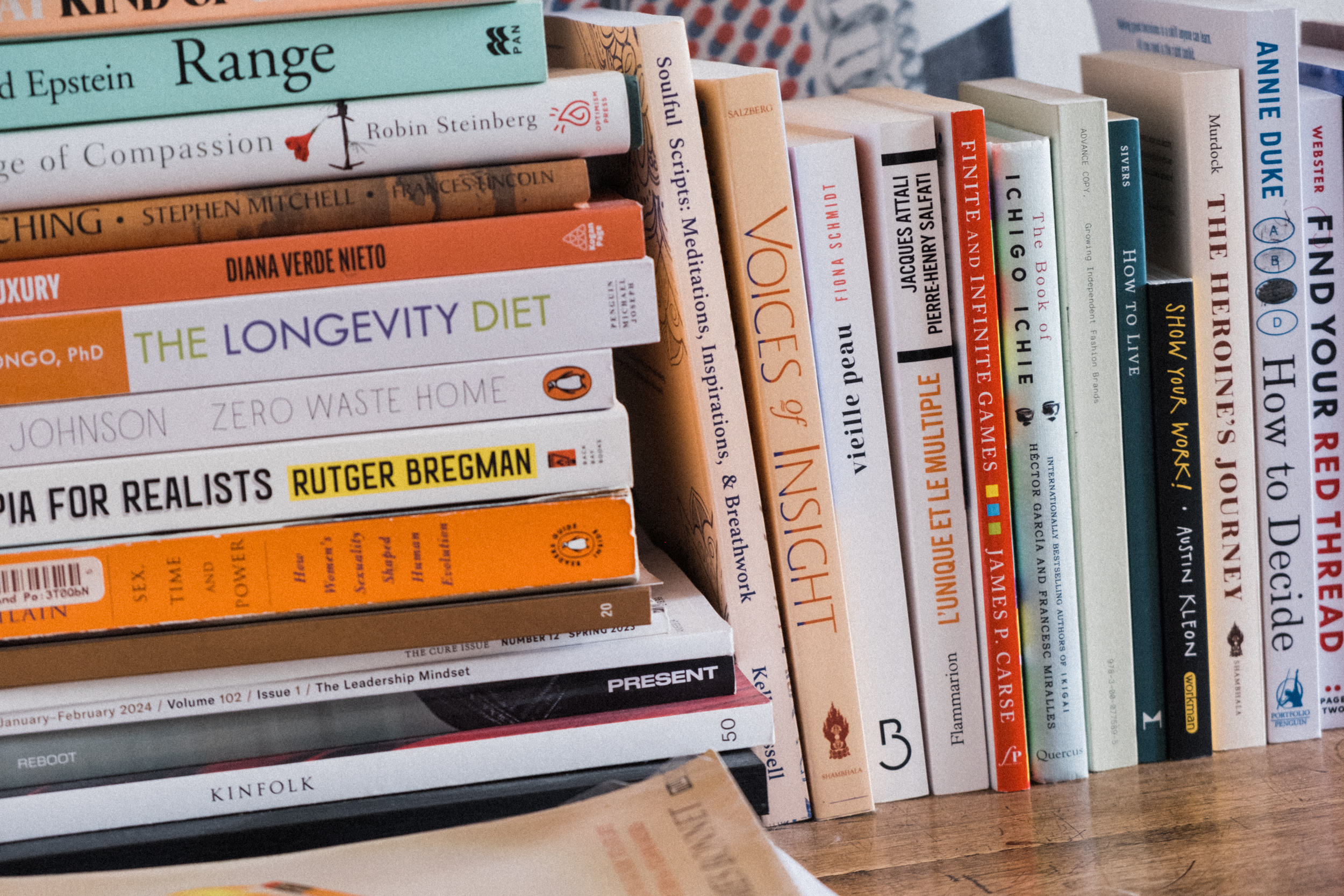 Close up of a selection of books in Anne's office 