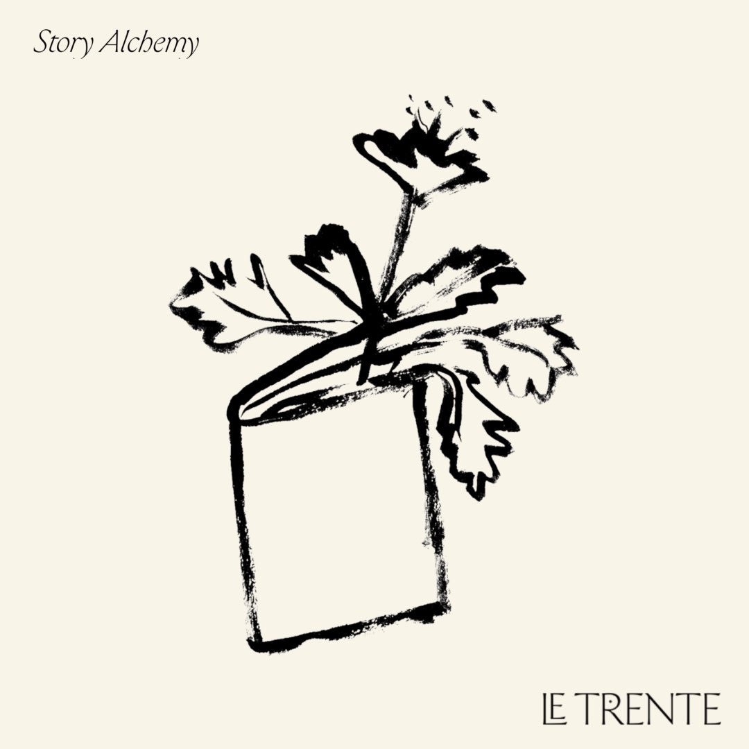 Story Alchemy title, an event by Le Trente Community, the image featured below the title is one of a book outlined in black with a flower coming out of its pages