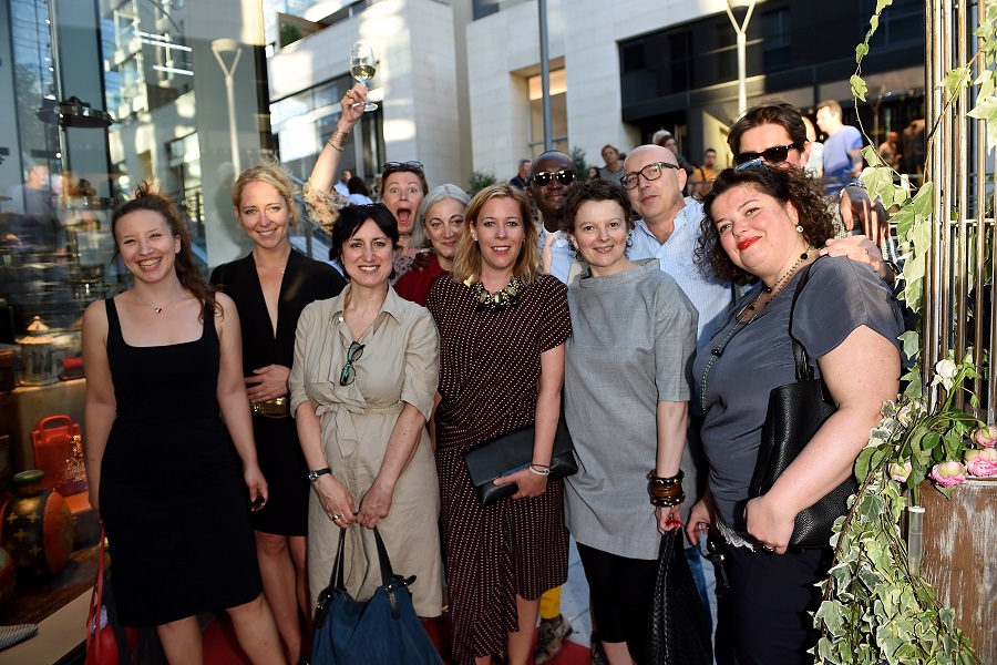 Anne Muhlethaler with the Louboutin team at the Milan men's store opening 