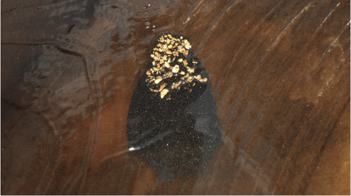 Specs of gold being panned in the Choco region 