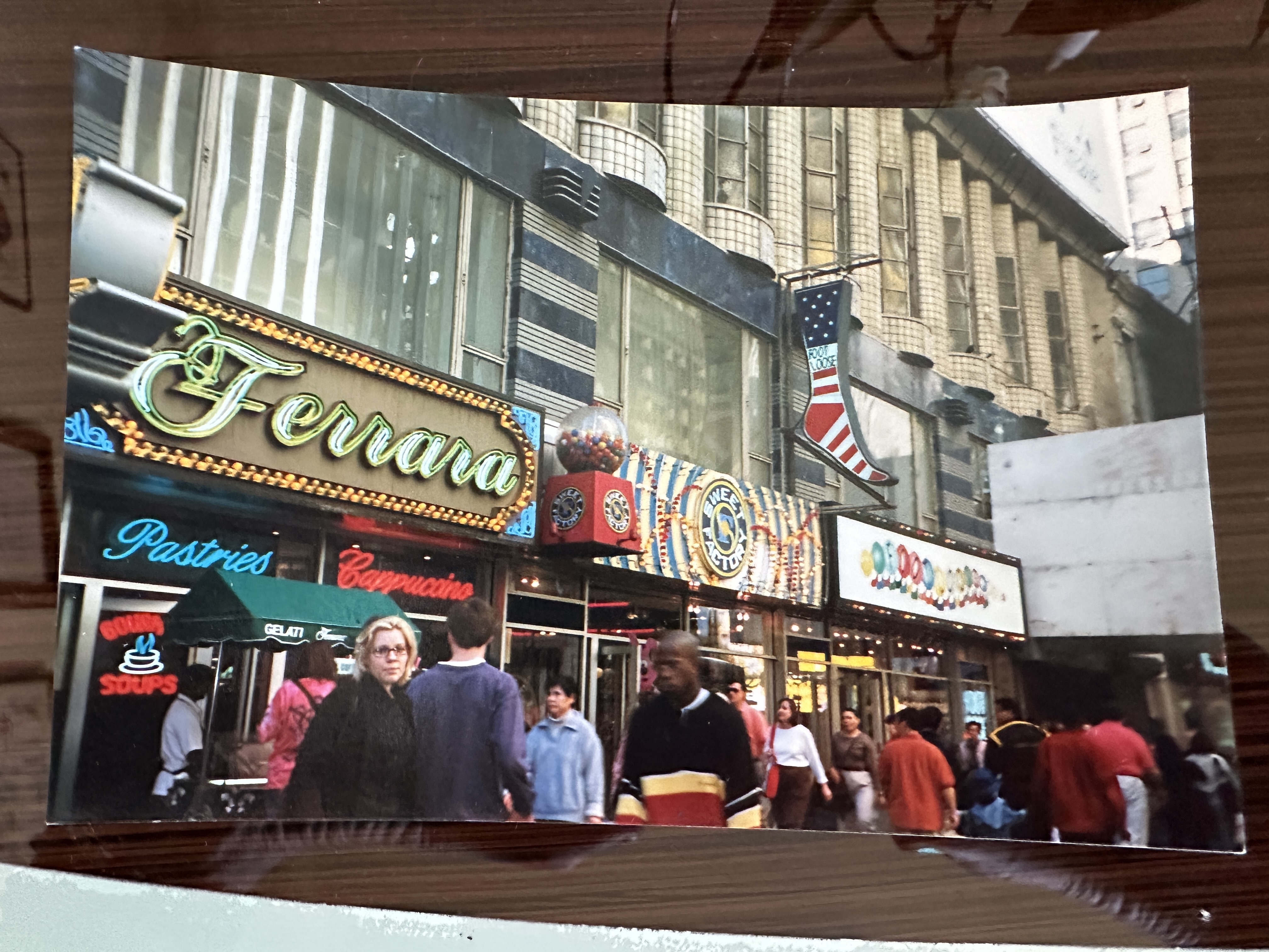 A picture of Anne on Broadway with her brother (seen from the back), 1998