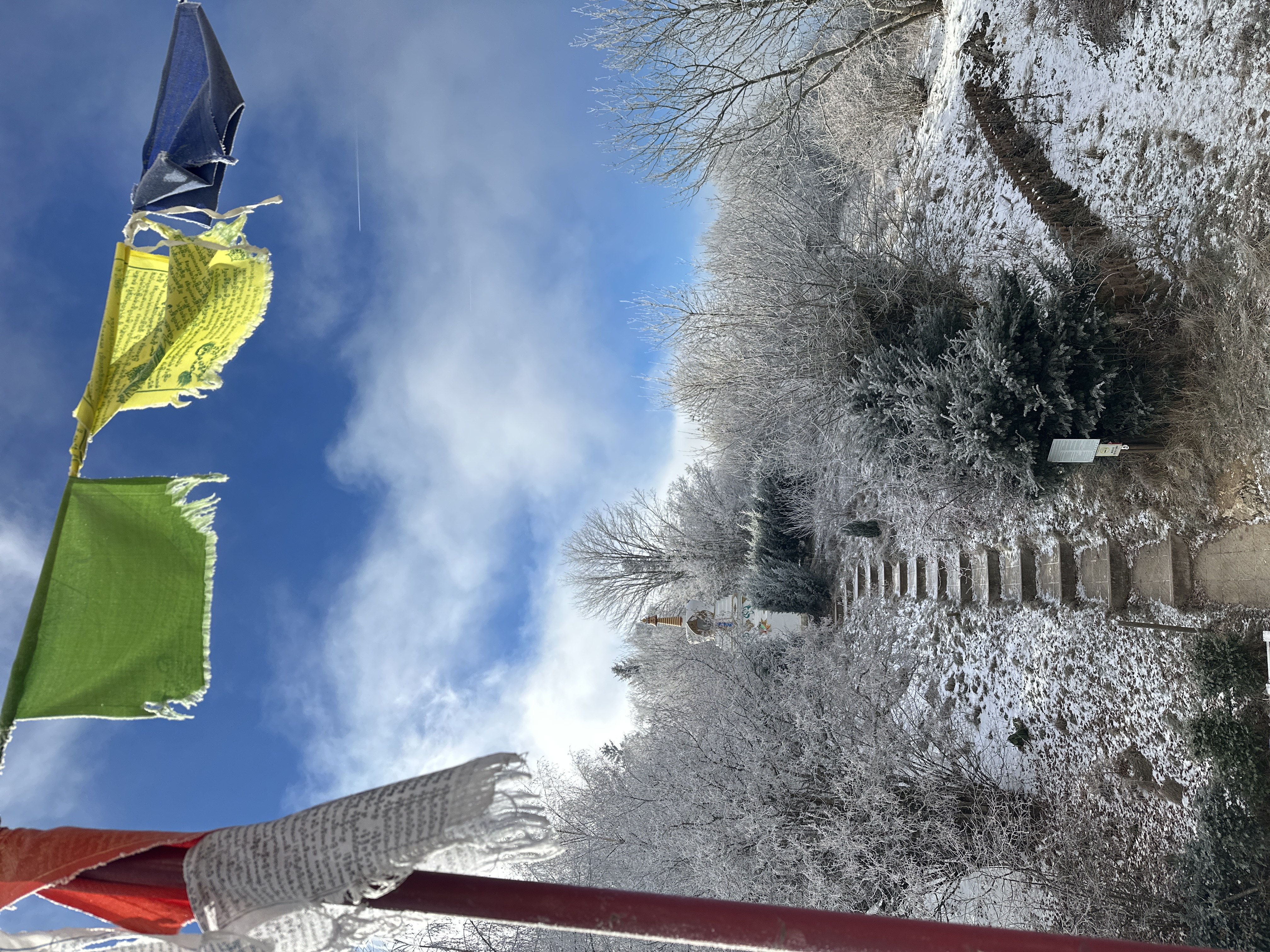 Image of the Tsuppa outside a Tibetan buddhist temple in the snow