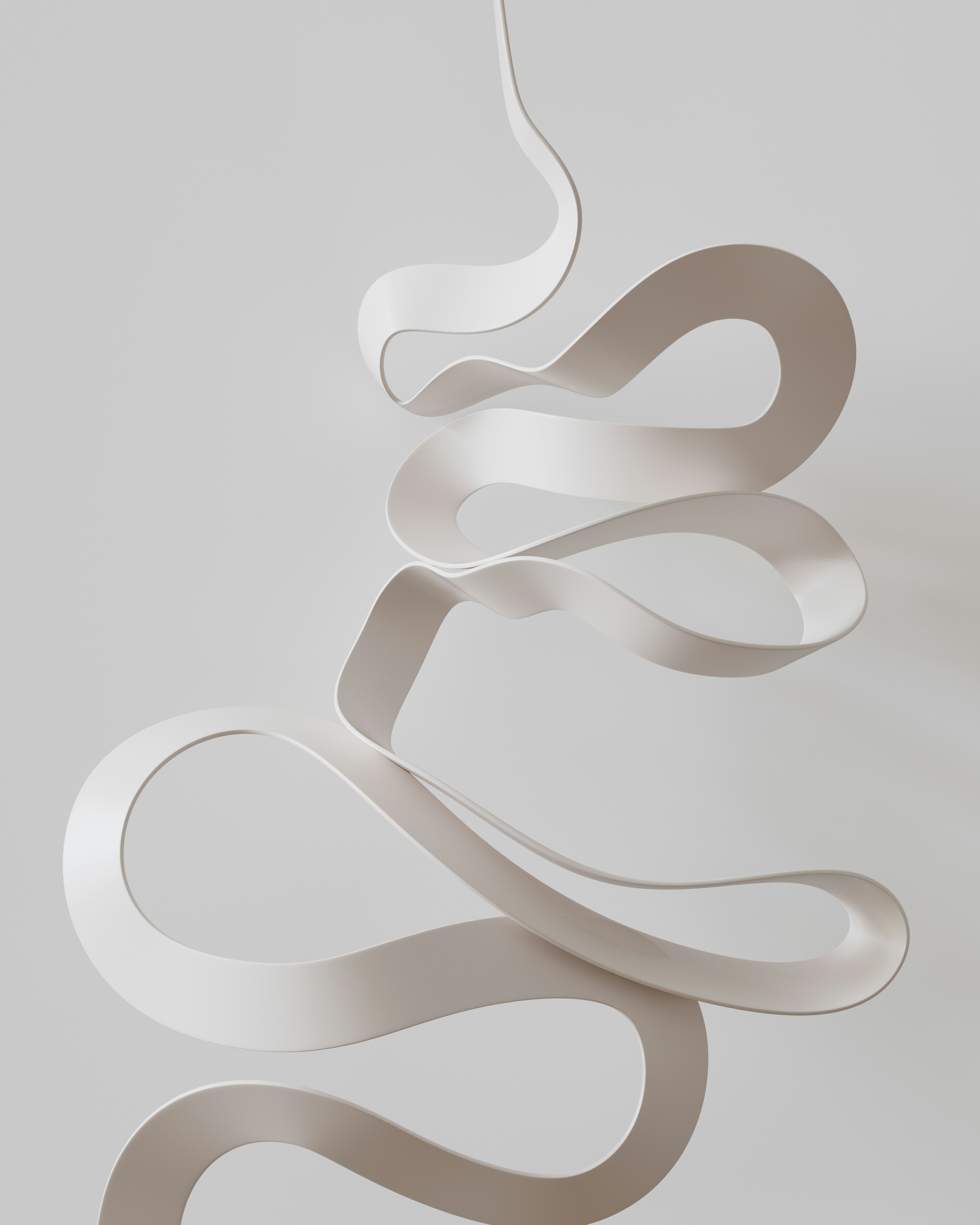A 3d render of a squiggly grey ribbon to hint at the non-linear path of our lives