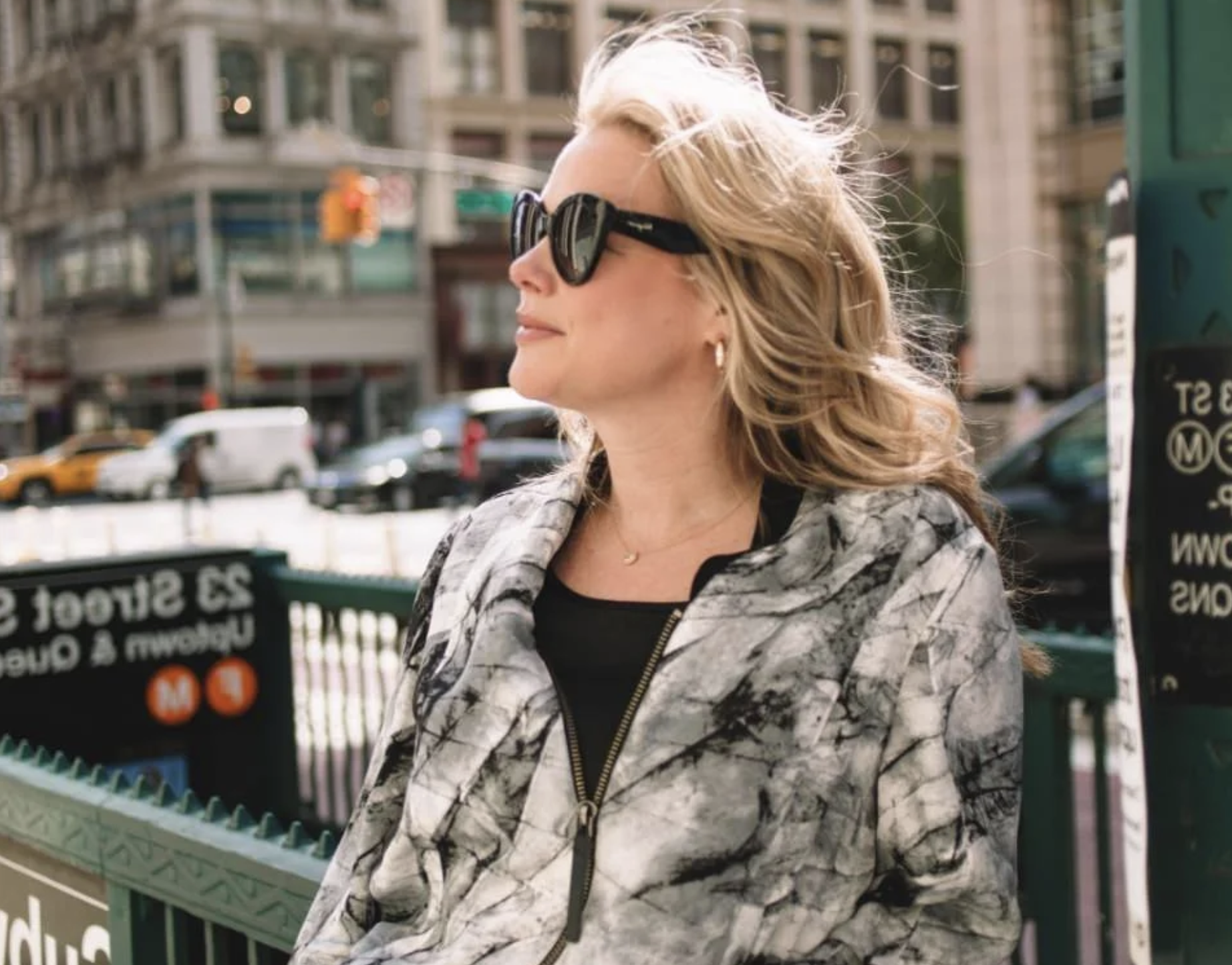 Writer Paulette Perhach photographed in the street 